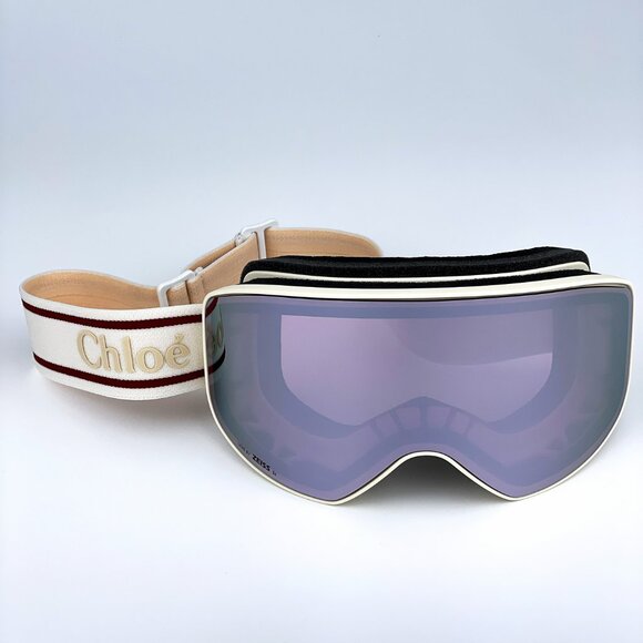 NEW Chloe CH0072S 001 White Beige Violet Mirror Zeiss Ski Mask Women Sunglasses - Picture 5 of 16